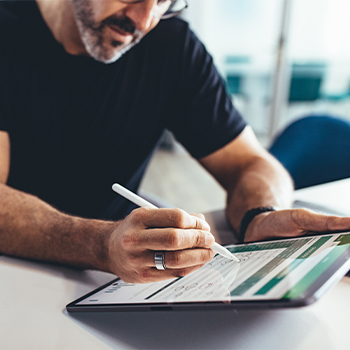 man working in a tablet